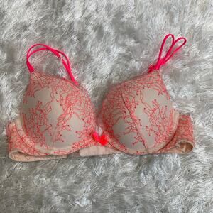 Victoria's Secret Very Sexy Push Up Bra Nude Neon Pink Sz 34B